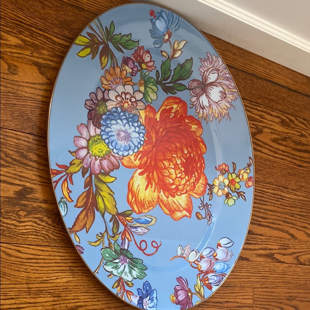 Mackenzie-Childs Blue Flower Market Large Oval Tray